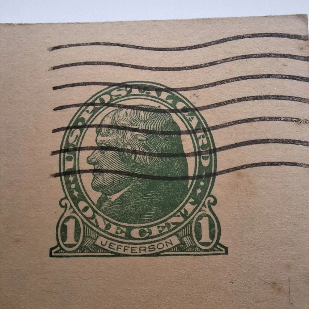 Vintage 1943 One Cent‎ Jefferson Postcard Chicago Illinois Postmark Collectible